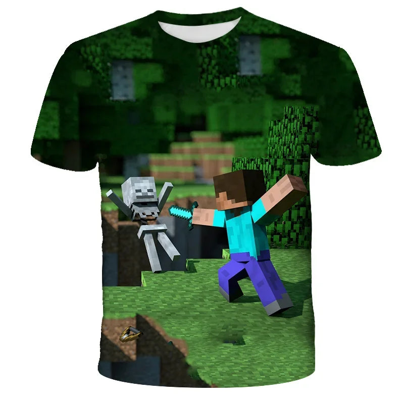 Boys T Shirt Minecraft Popular Tops 3D Printed Casual Summer Cute Boys Girls Building Blocks Cartoon T-shirt Inside Outside Mc