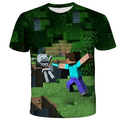 Boys T Shirt Minecraft Popular Tops 3D Printed Casual Summer Cute Boys Girls Building Blocks Cartoon T-shirt Inside Outside Mc