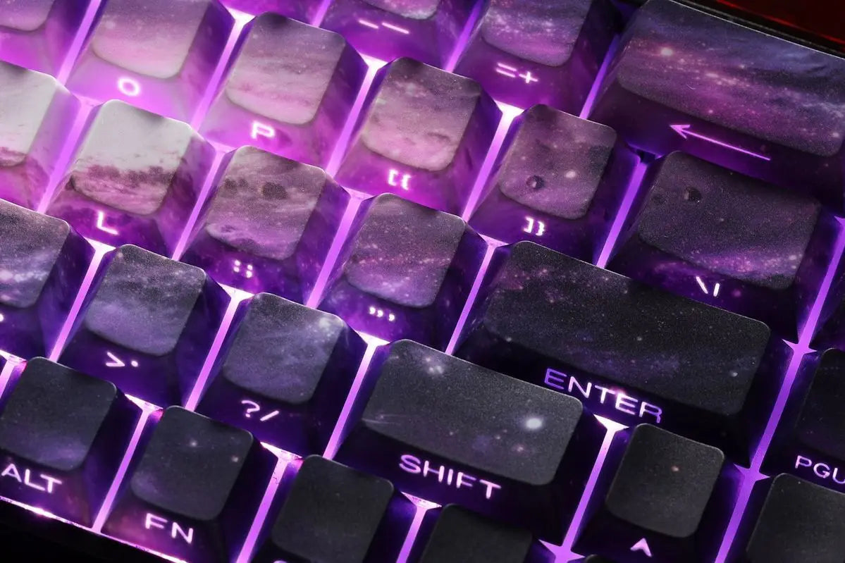 Purple Galaxy Gradient Side Carving Transparent Cherry Keycap PBT 135 Key Compatible with 60/64/84/98/108 Mechanical Keyboard