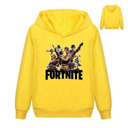 Detská mikina s potlačou Fortnite Game – pohodlný voľný top s kapucňou v kreslenom štýle, dlhý rukáv, jesenné a zimné oblečenie