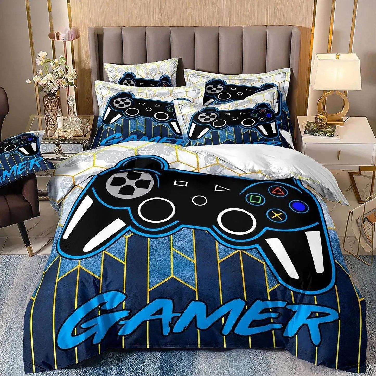 Gamer-Bettwäsche-Set für Jungen und Kinder, Gaming-Bettbezug-Set Queen, Videospiel-Deckenbezug, Bettwäsche-Set mit Playstation-Designs für Teenager und Männer