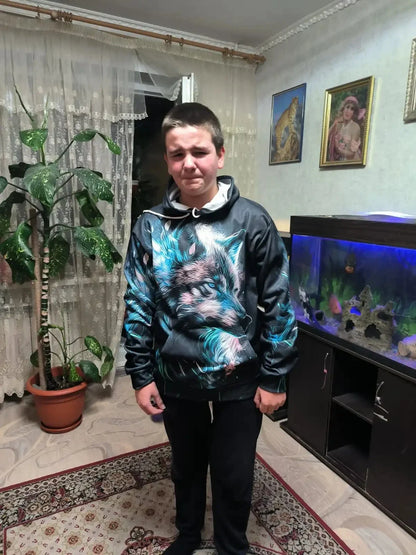 Vintage Hoodies for Men Wolf Animal Pattern 3D Print Eagle Leopard Tops Autumn Winter Casual Long Sleeve Oversized Tiger Hooded