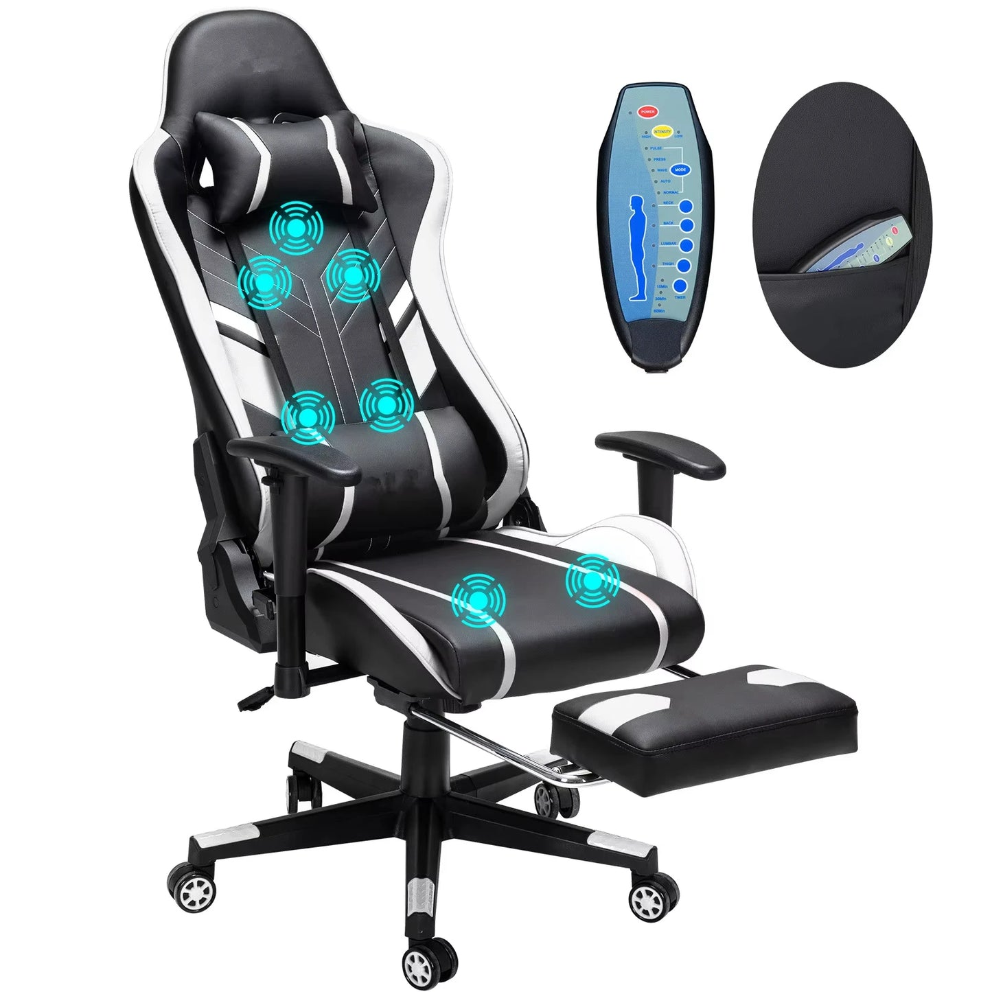 Massage Gaming Chair 7-Point Adjustable Seat Height Ergonomic Office Chair with Footrest and Lumbar Support GC-RC03 Chairs