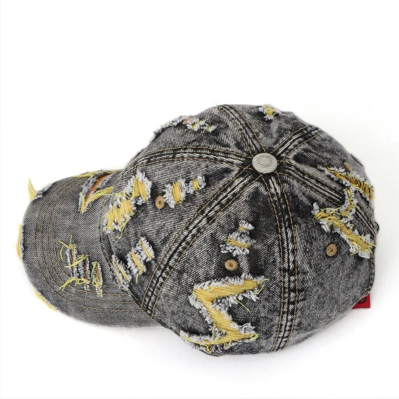 Vintage Washed Distressed Denim Colorful Baseball Cap for Men Women, Fashion Two-Tone Ripped Sun Protection Visor Hat Trendy