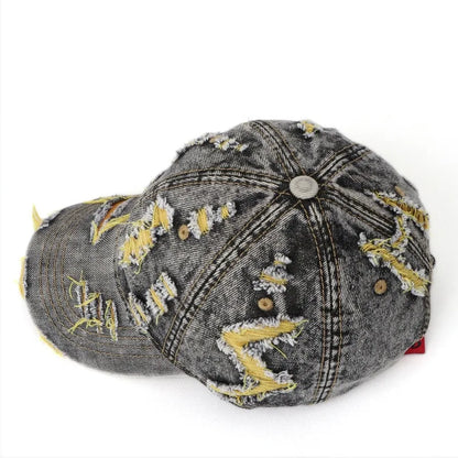 Vintage Washed Distressed Denim Colorful Baseball Cap for Men Women, Fashion Two-Tone Ripped Sun Protection Visor Hat Trendy