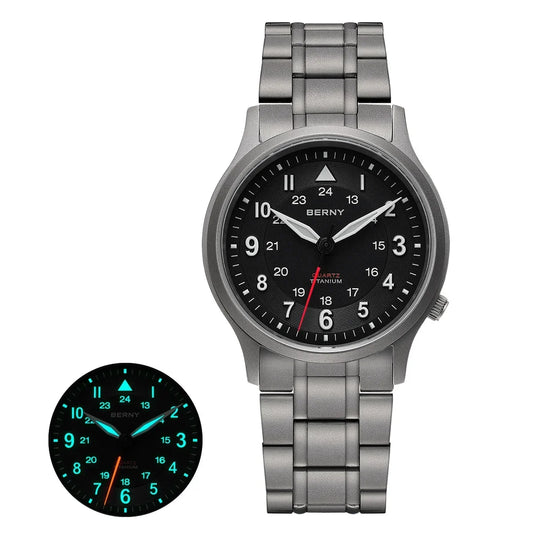 BERNY Full Titanium Watches for Men Outdoor Quartz Men's Field Wristwatch VH31 Super Luminous Sapphire Easy Read Watch