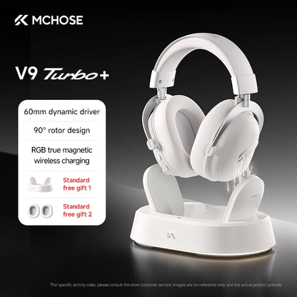 Auscultadores Gaming Sem Fios MCHOSE V9 Turbo 7.1 Surround Sound RGB para Esports com Drivers de 60mm, Microfone com Cancelamento de Ruído e Base de Carregamento