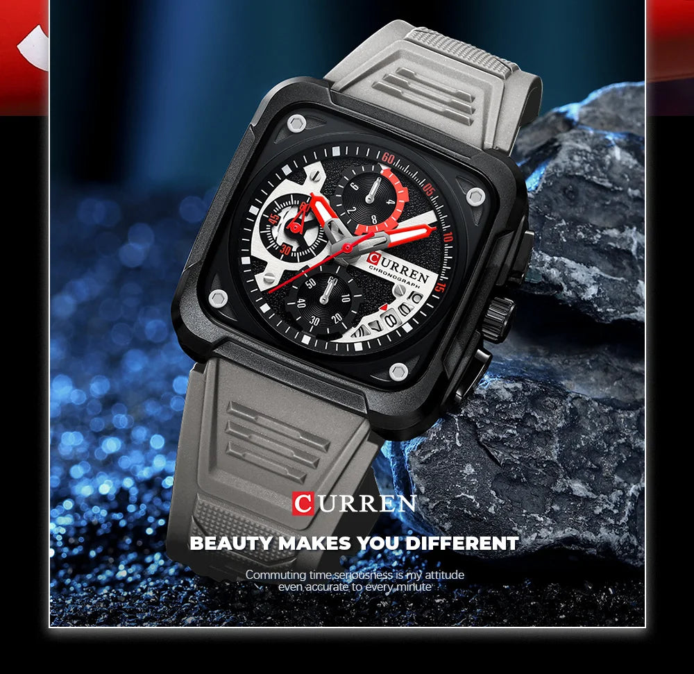 Top Brand CURREN Men's Watches Luxury Square Quartz Wrist Watch Original Waterproof Luminous Chronograph Watch for Men Relogio