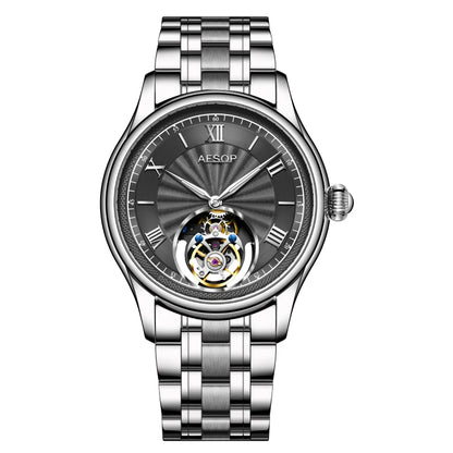 AESOP Mens Mechanical Wristwatches Flying Tourbillon Movement Skeleton Watch for Men Man Luxury Clocks Real Tourbillon Watch