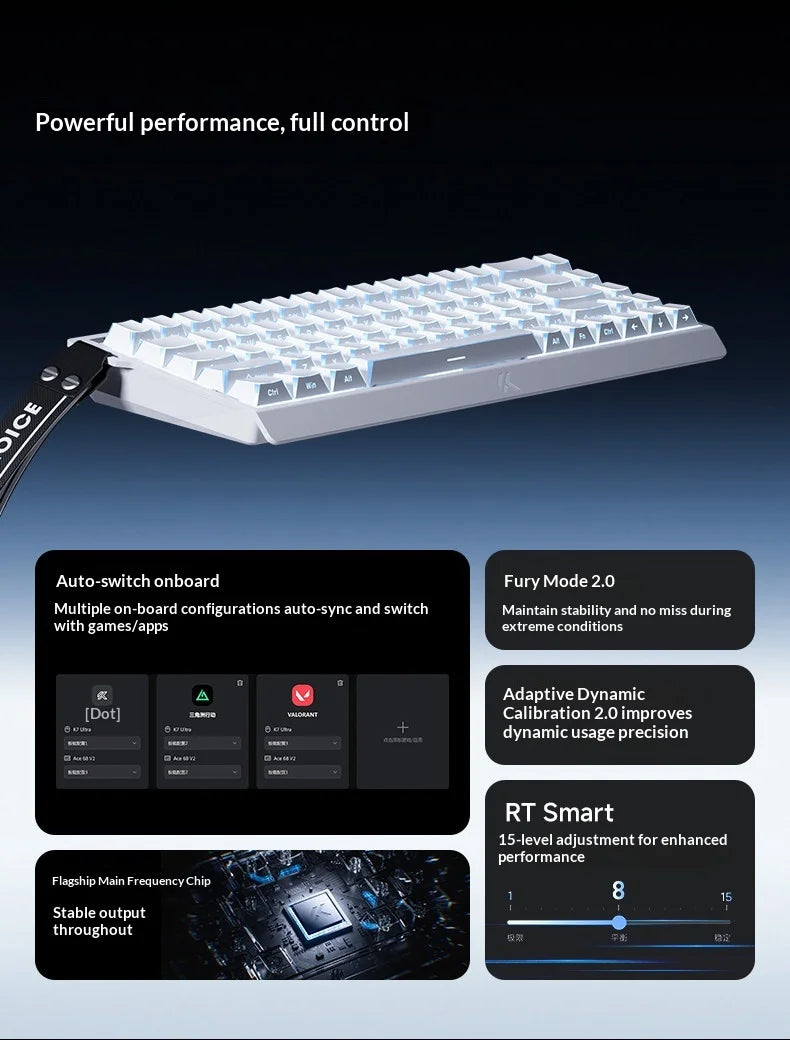 MCHOSE ACE68 V2 Gaming Keyboard Hall Effect 0.001MM RT 8kHz Polling Rate Hot Swappable Support 16K/128K/256K Scan Rate RGB DKS
