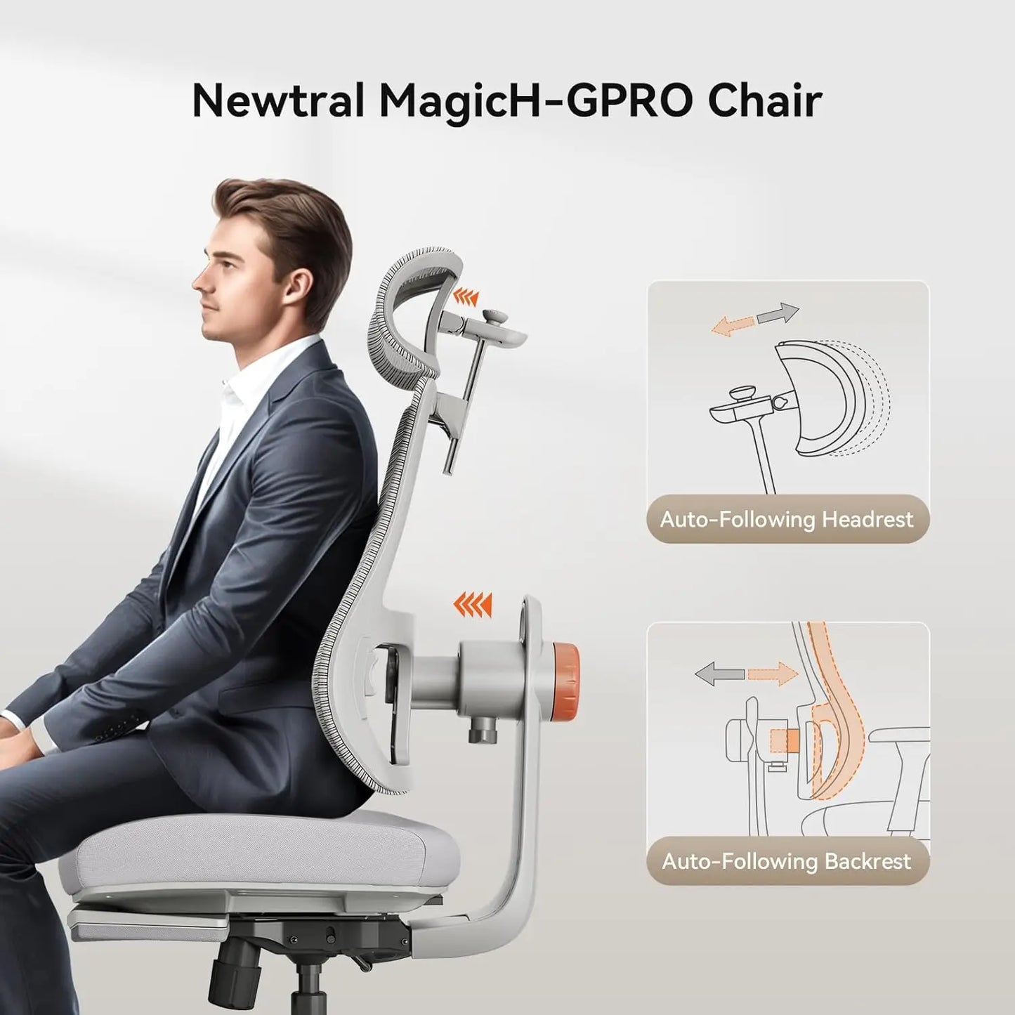 Newtral MAGICH-GPRO Home Office Desk Chair with Footrest, Auto-Following Backrest & Headrest, 4D Armrests, 96°-136° Recline