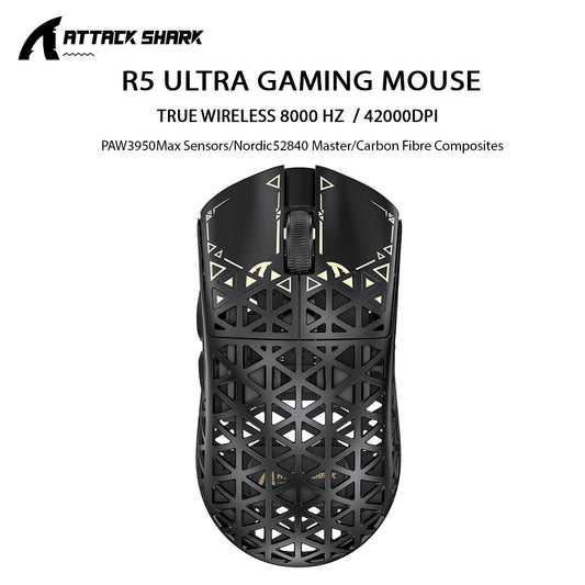 ATTACK SHARK R5 ULTRA Wireless Gaming Mouse - 8K Polling,PAW3950MAX Sensor,42,000 DPI,Carbon Fiber Ultra-Light for Pro Esport