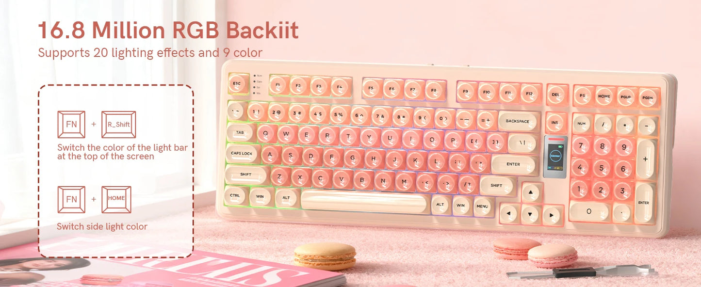 Womier Foundation WK98 Mechanical Keyboard With Display Pink Creamy 3 Mode Ergonomic Gasket Hot Swappable Gaming Keyboard