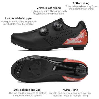 Professional Men's Road Cycling Sneakers, Bike Shoes with SPD MTB Sole, Flat Racing Speed Trail Mountain Bicycle Footwear, Pedal Sports