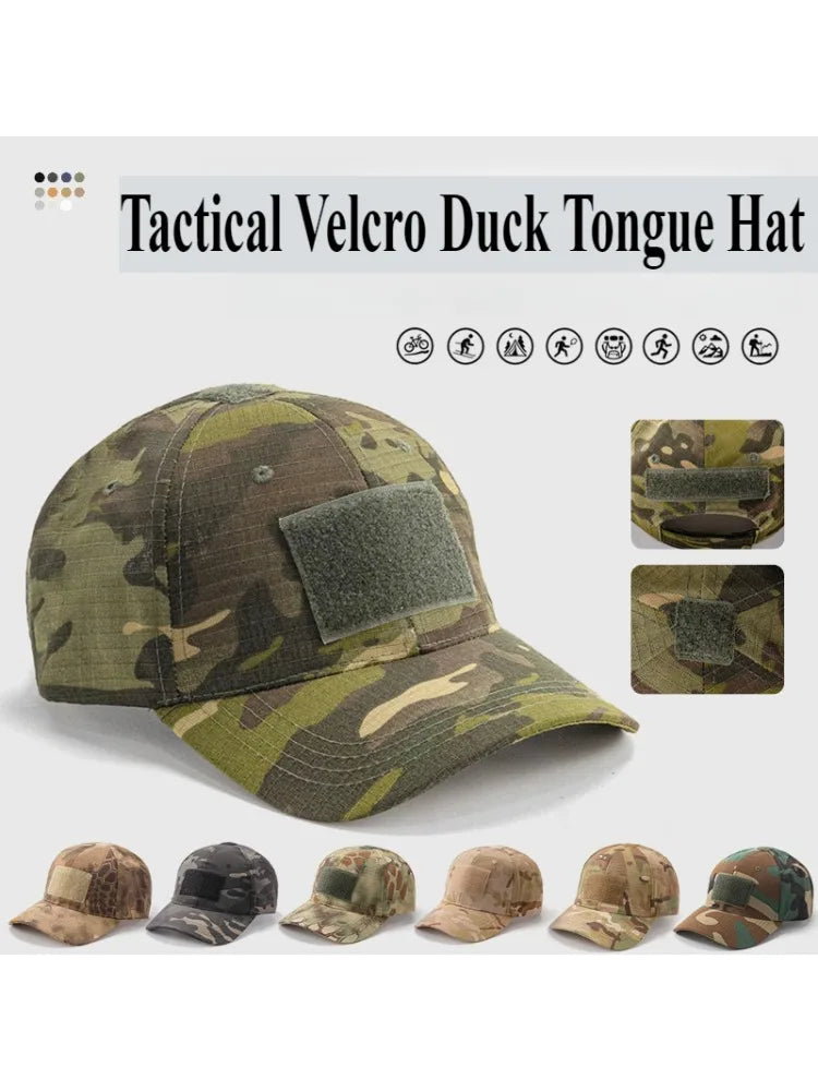 Spring Camo Baseball Cap - Tactical Military Snapback with Hook & Loop Patch Unisex Breathable Sun Hat Outdoor UV Protection