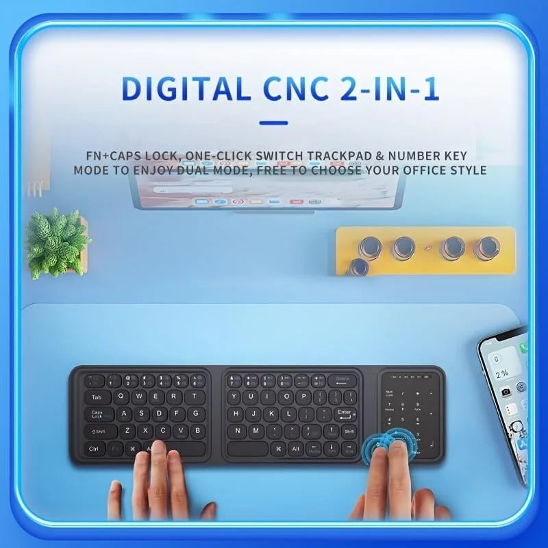 Jomaa Bluetooth Foldable Keyboard ,Tri-Fold Wireless Keyboard,PU Leather Cover 3 Device Connections,for Tablet Phone Laptop