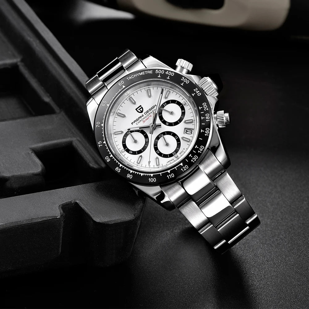 PAGANI DESIGN New Ceramic Bezel Men Quartz Wristwatches Luxurys Sapphire Glass Chronograph 100m Waterproof Stainless Watches Men