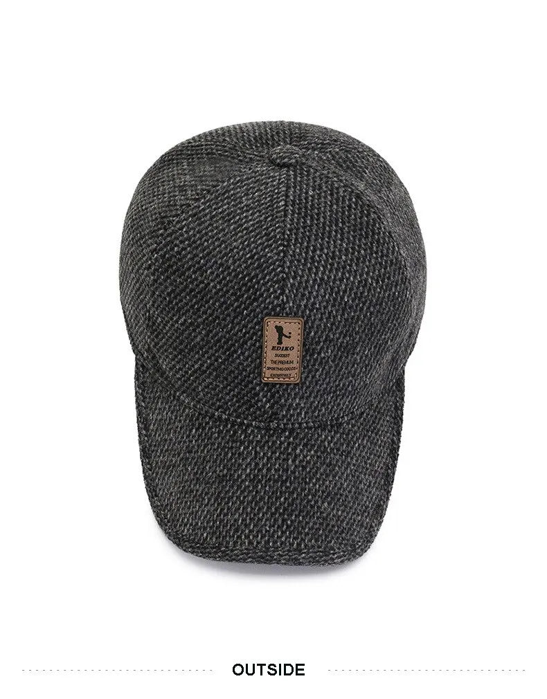 Baseball Cap Woolen Knitted Winter Ear Cover Baseball Cap Men Thicken Warm Hats with Earflaps Sport Golf Hats Snapback