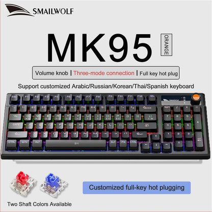 SMAILWOLF MK95 Bluetooth 무선 한국어 맞춤형 기계식 키보드 e-스포츠 3 모드 노트북 오피스 게임 풀 키 핫 스왑 가능 RGB 조명 효과