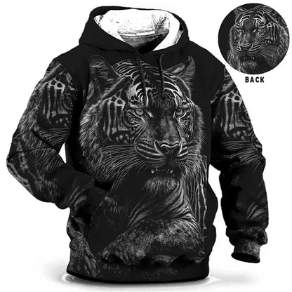 Vintage Hoodies for Men Wolf Animal Pattern 3D Print Eagle Leopard Tops Autumn Winter Casual Long Sleeve Oversized Tiger Hooded