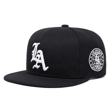 2026 New Fashion Hip Hop Hat LA Letter Side Earth Embroidered Flat Edge Hat Daily Casual Decoration Sunshade Baseball Hat Unisex