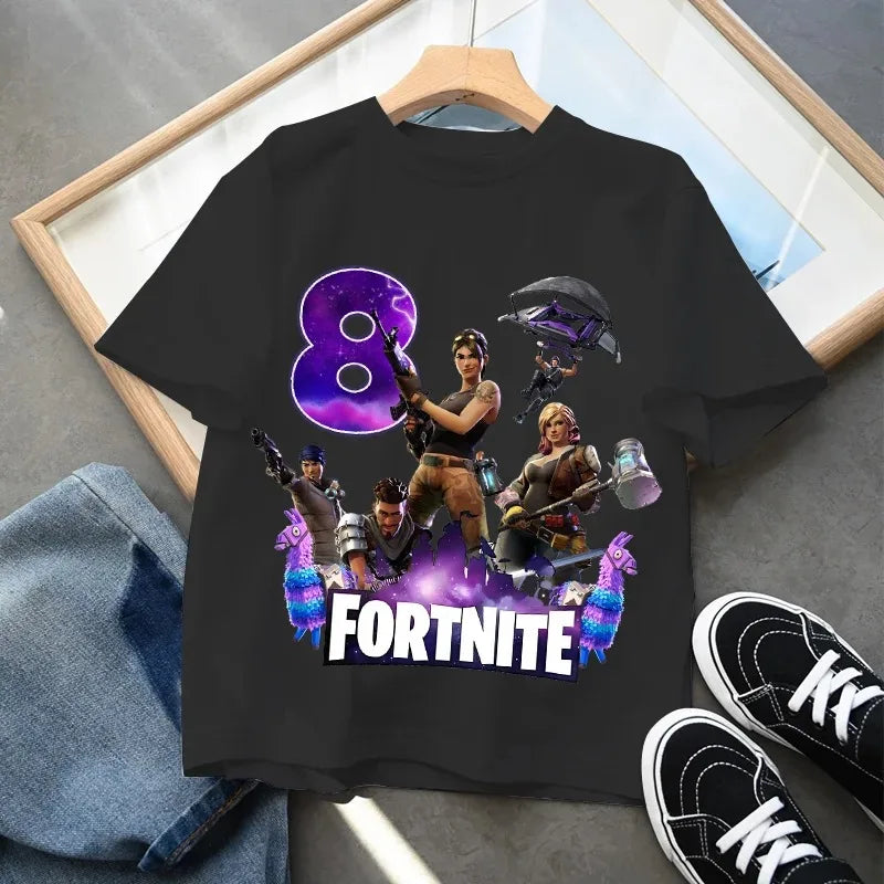 Detské narodeninové tričko Fortnite s číslom pre dievčatá a chlapcov, letné detské bavlnené tričko s krátkym rukávom na párty, darček pre batoľa