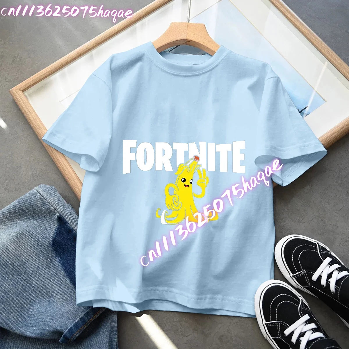 Fortnites Kids Blue Cotton T-Shirt Fortress Night Baby Short Sleeve Tees Shirt Cartoon Boy Girl Summer Clothes Kawaii Tops Gift