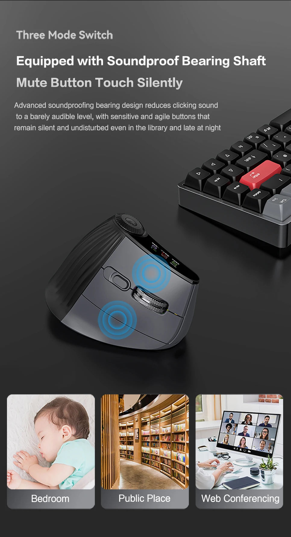 Jomaa RGB Backlit Speed Roller Wireless Vertical Mouse with Function Adjustment Knob Bluetooth USB Ergonomic Mice Slient Click
