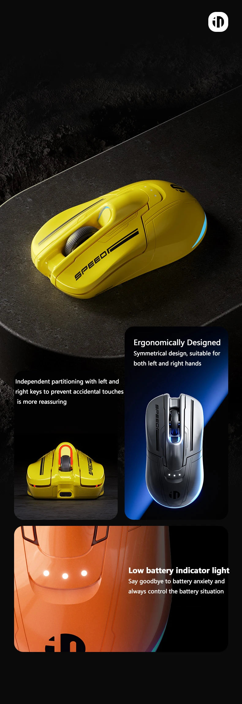 INPHIC Super Racing Car Series Wireless Bluetooth Gaming Mouse 500mA Battery Level Display Light Effect Customization