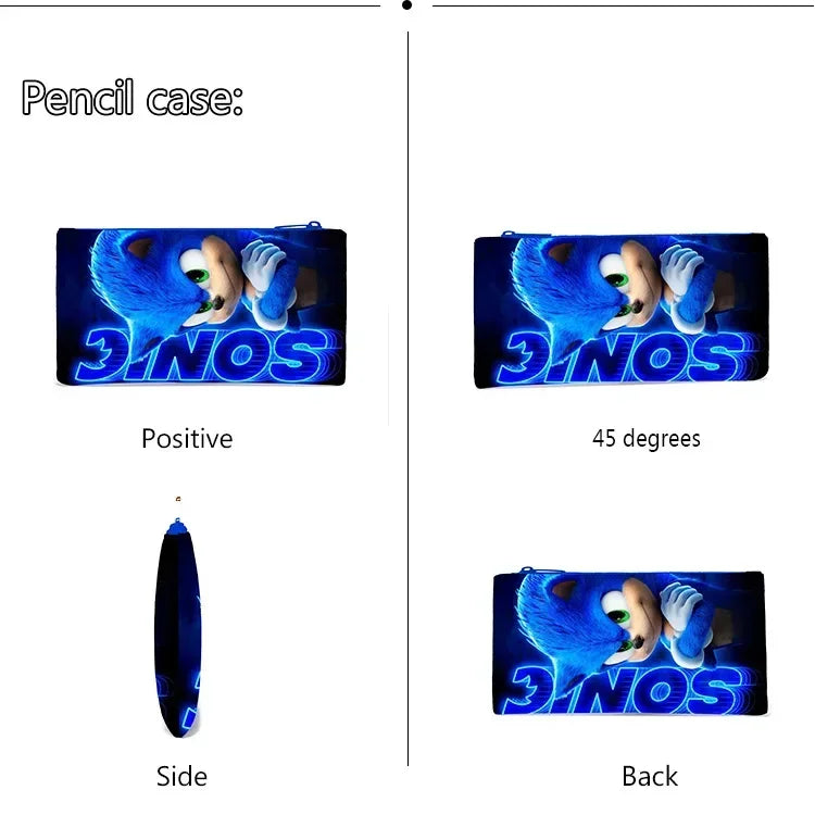 2026 New Arrival Sonic School Bag Lunch Bag Pencil Case Boys Girls Daily Use Book Cartoon Book Bags For Kids Christmas Gift