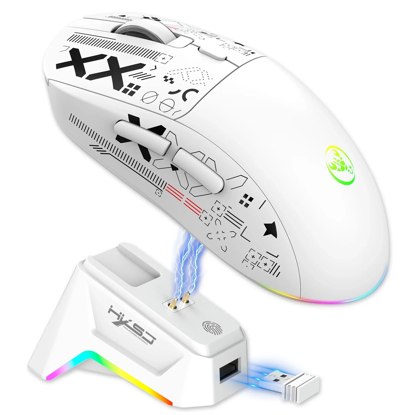 RGB Wireless Gaming Mouse With Charging Dock 3-Mode Connection Silent Buttons Long-Lasting Rechargeable Battery for PC Laptop
