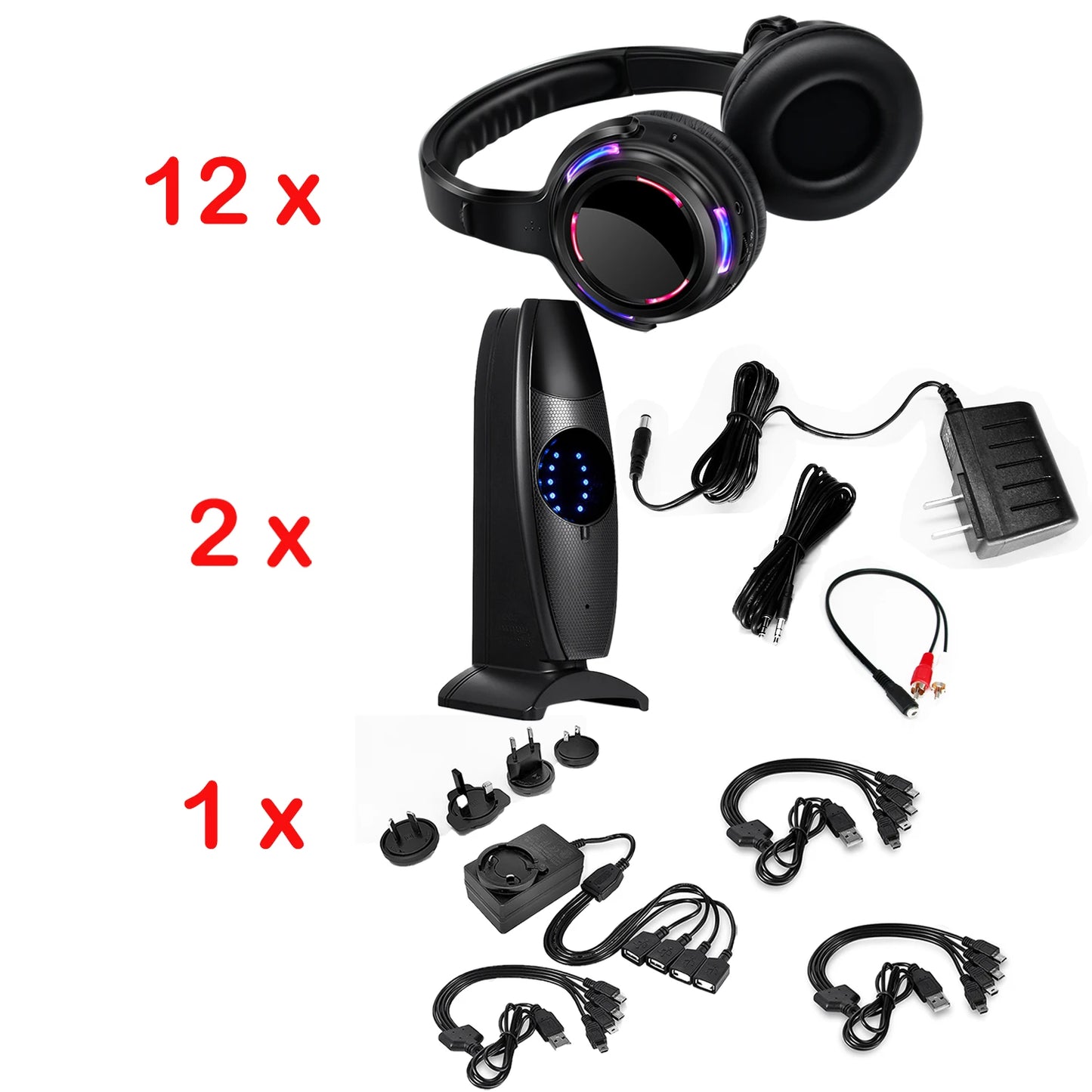 Silent Disco Wireless Headphones with LED Rechargeable Battery RF System for Silent Parties, Clubs, Meetings, Concerts