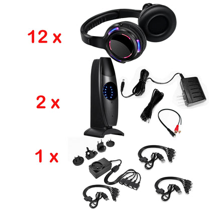 Silent Disco Wireless Headphones with LED Rechargeable Battery RF System for Silent Parties, Clubs, Meetings, Concerts