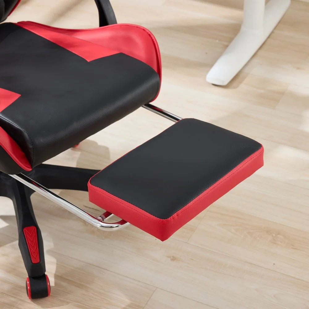 360 ° - Swivel Ergonomic Racing Design Gaming Chair Leather, Headrest and Lumbar Support for Office and Gaming - Black&Red