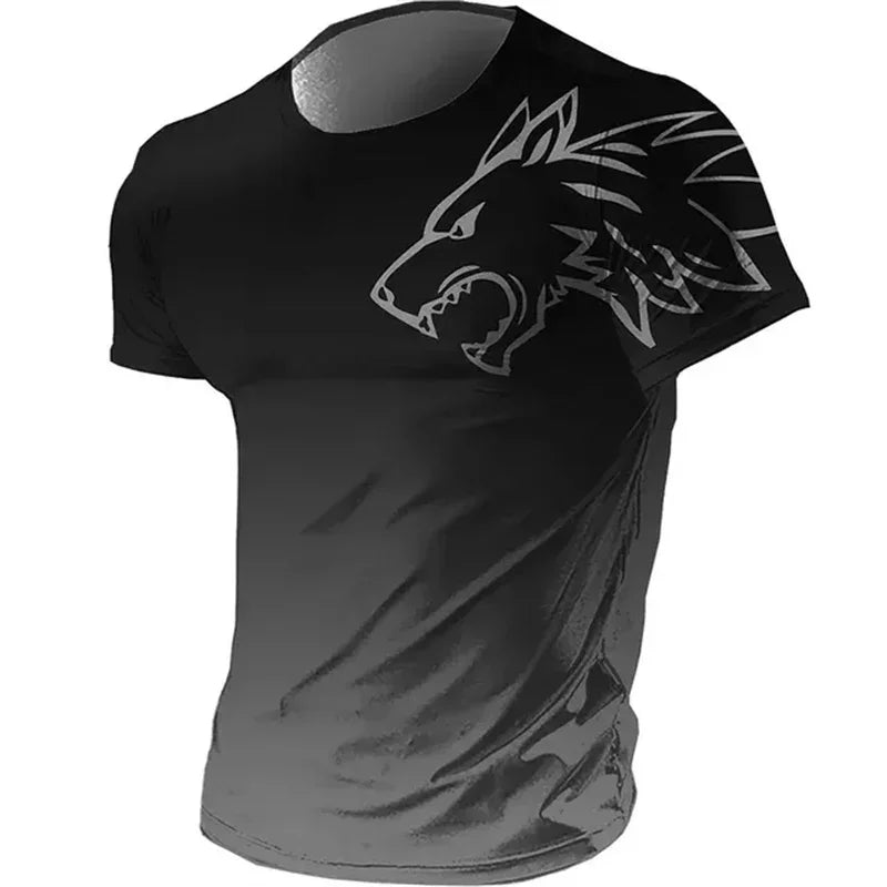 Men's Fitness Sportswear T-shirts 2024 Summer Vintage Men's 3D Printed Quick-Drying Gradient T-shirt Animal Wolf Short Sleeve