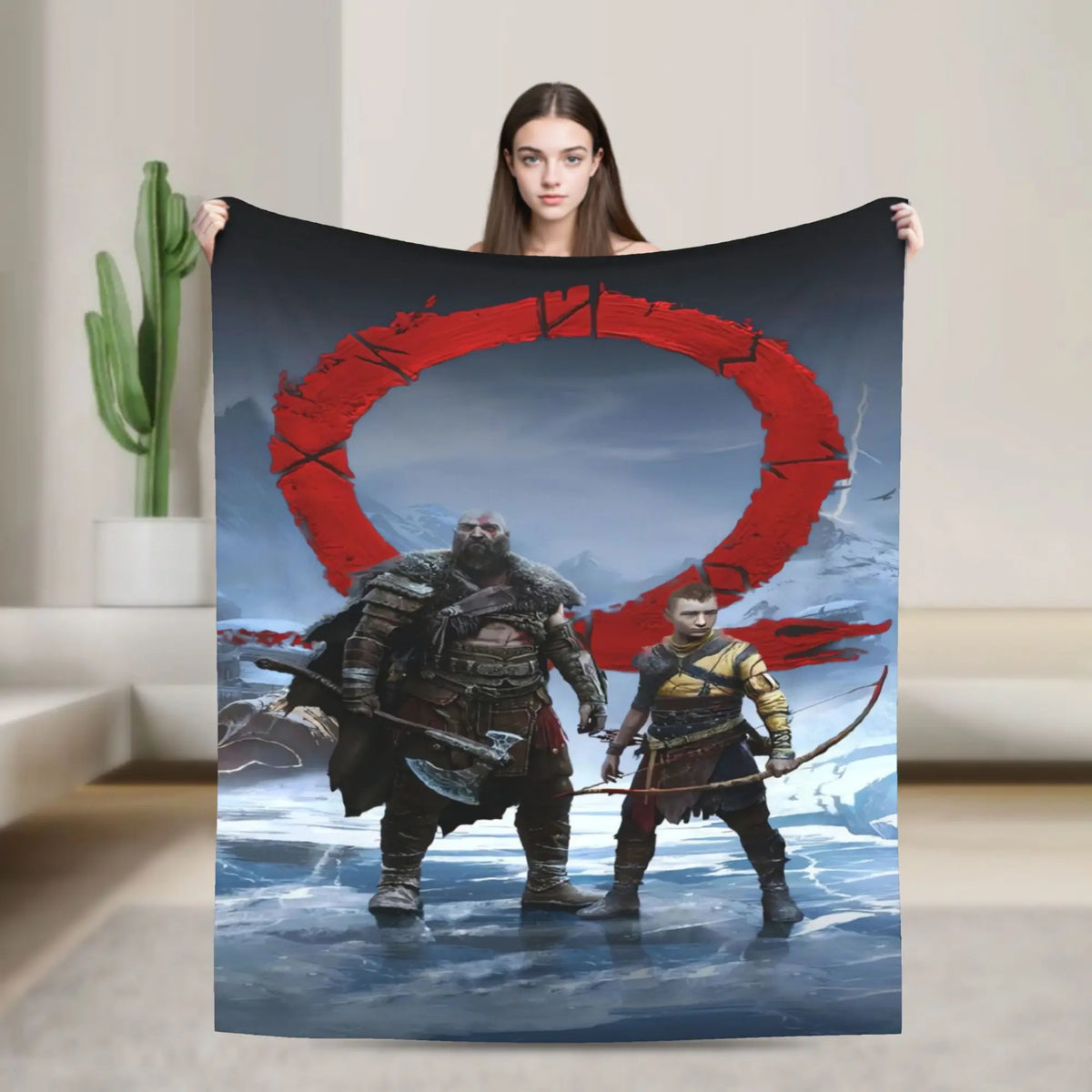 God of War Game Gamers Kratos Warm Blanket  Decorative Plush Throw Blanket Funny Couch Bed Flannel Bedspread Sofa Bed Cover