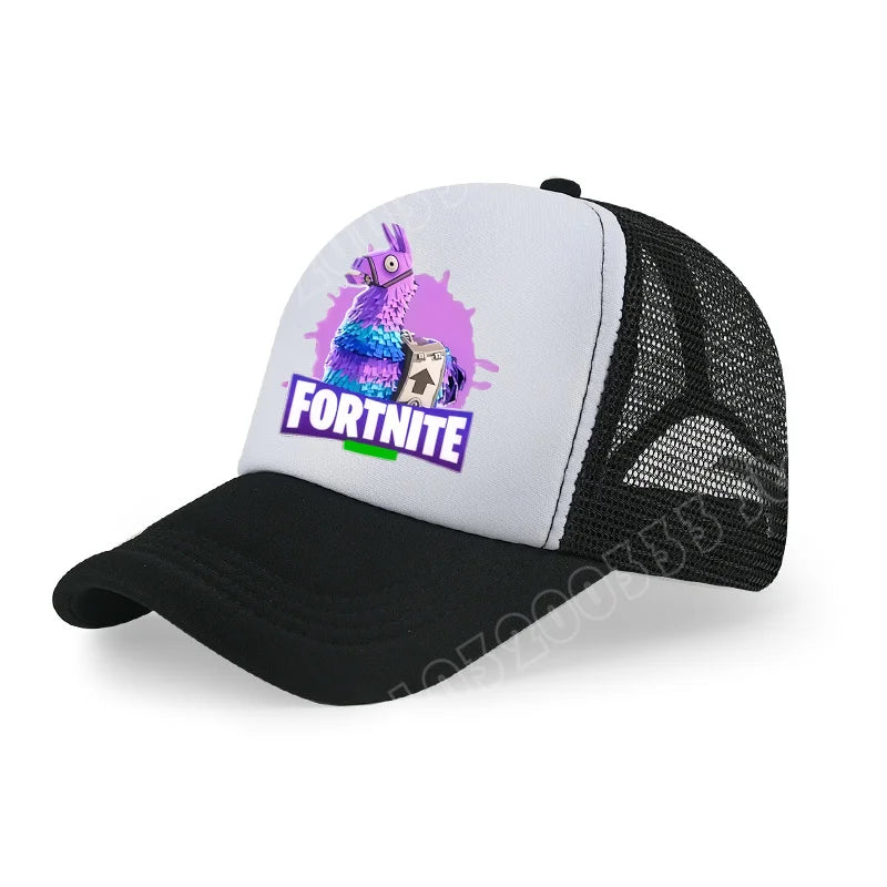 Boné de Basebol Fortnite com Estampa Cartoon do Jogo para Crianças, Boné de Verão em Malha Respirável, Boné Ajustável com Pala, Presente de Aniversário para Crianças