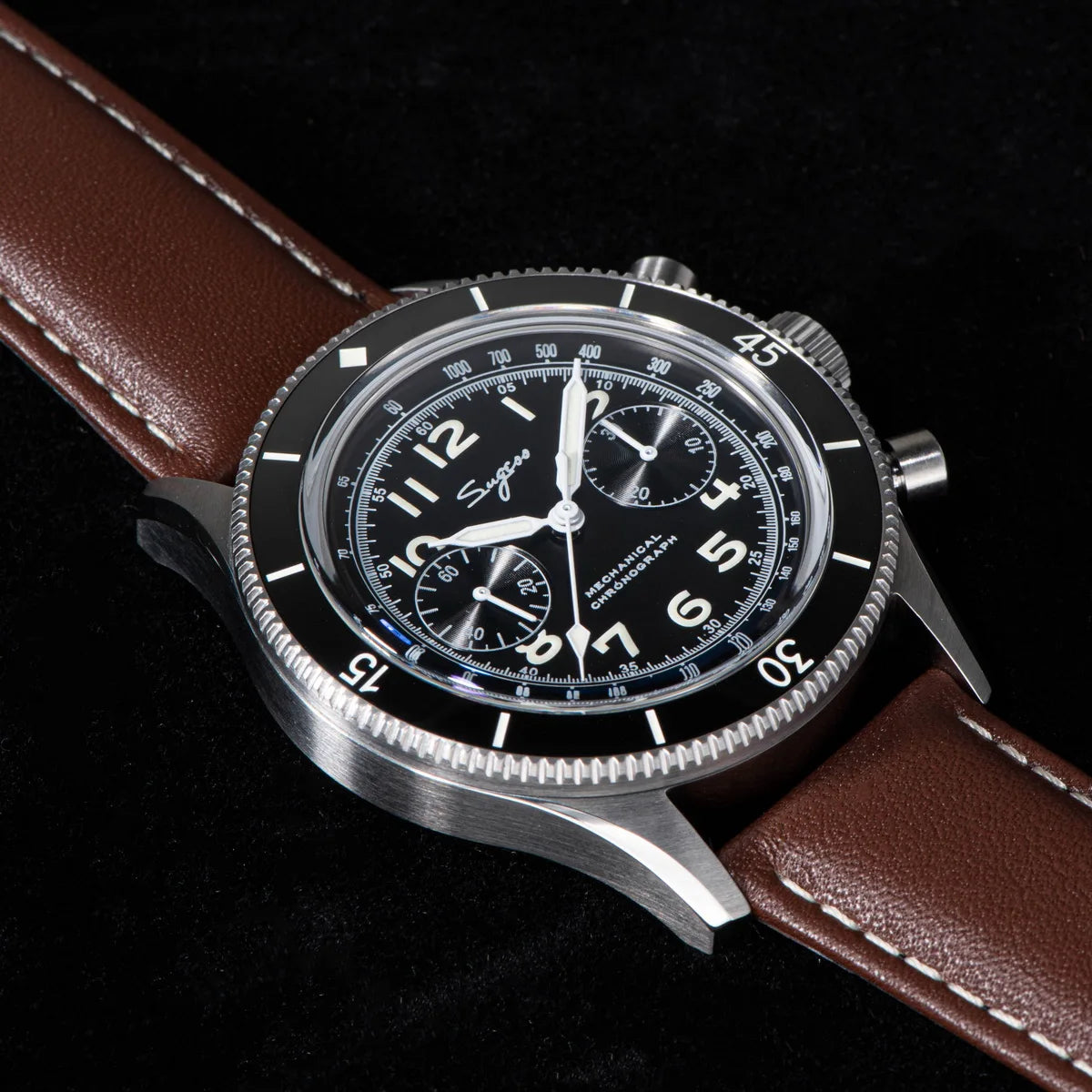 Sugess Watch 1963 Men Watches ST1901 Chronograph Luminous Mechanical Wristwatches Waterproof Crystal Sapphire Italian Leather
