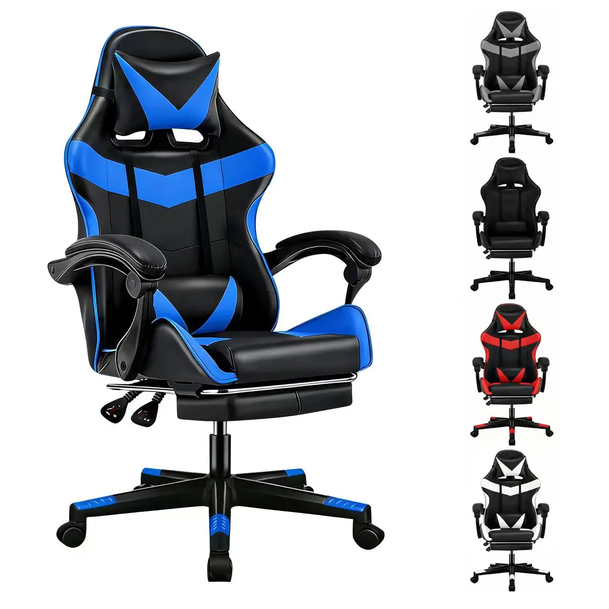 Ergonomic Gaming Chair Computer Chair with Footrest and Headrest, Lumbar Support Height Adjustable Reclining 90°-135° Swivel Off