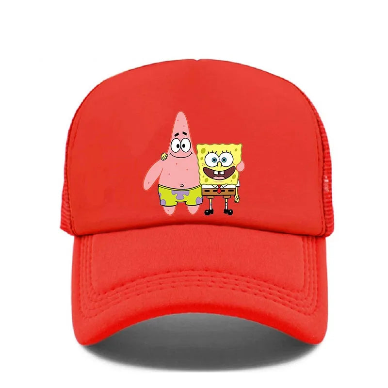 Cappellino da baseball carino con stampa SpongeBob, per uomo e donna, cappellino estivo in rete con protezione solare, cappellino da golf regolabile, cappellino da camionista in stile anime