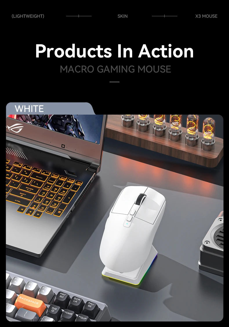 ATTACK SHARK X6 Tri-mode Gaming Mouse with Magnetic Charging Dock, PixArt PAW3395 Sensor, 26K DPI, 49g Ultralight, for PC/Mac