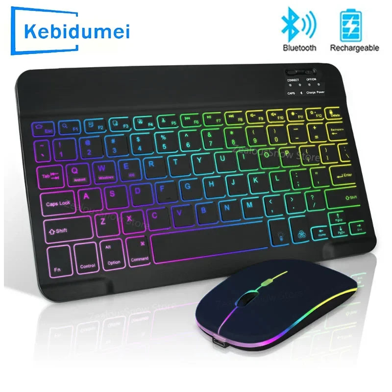 Mini Backlit RGB Bluetooth Wireless Keyboard 2.4G Mouse For Tablet Cell Phone Windows Android iOS Ultra Light Slim iPad Keyboard