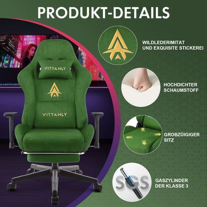 HAPIHAPPY Fashion Gaming Chair Genuine Computer Office Chair with Pocket Spring Cushion Linkage Armrests and Footrest Game Chair