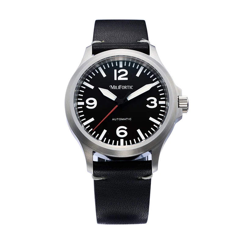 Milifortic Military Watch 39mm NH38 Automatic Mechanical Movement Retro Sapphire Crystal BGW9 Lume Leather Strap 10Bar Watch Men