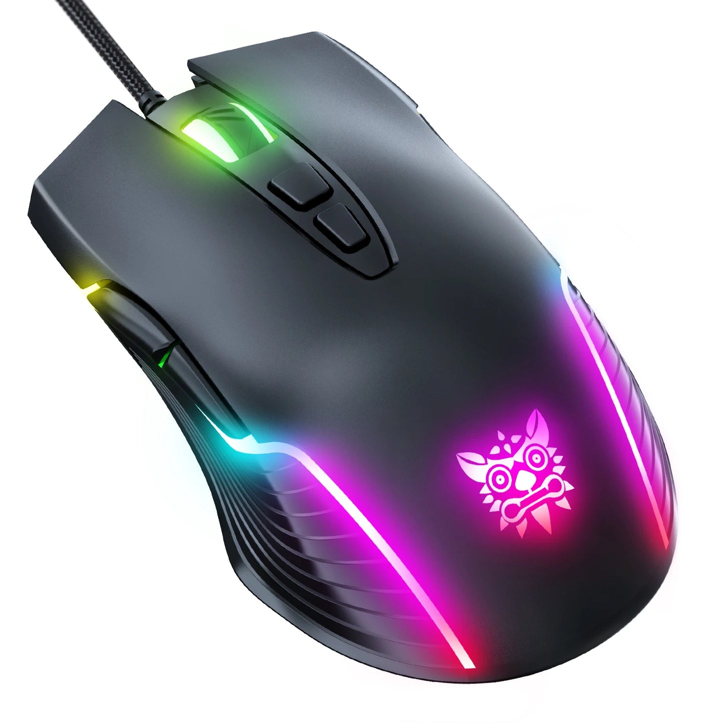 ONIKUMA Wired Gaming Mouse 6 Levels Adjustable 6400 DPI 7 Programmable Buttons 7 RGB Lighting Modes Ergonomic Mice for PC Gamer