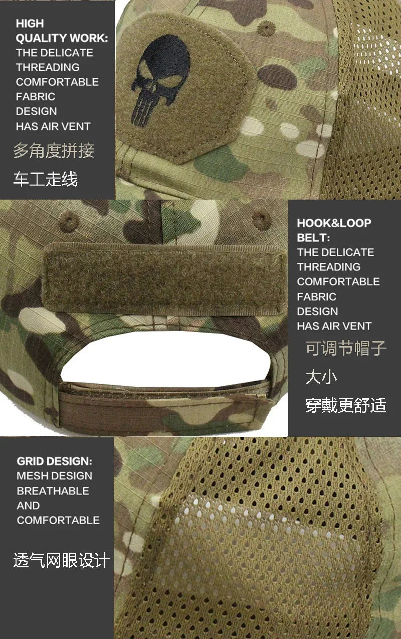 Camouflage Baseball Cap Mesh Breathable Special Forces Tactical Camo Hat Skull Duck Visor Hat