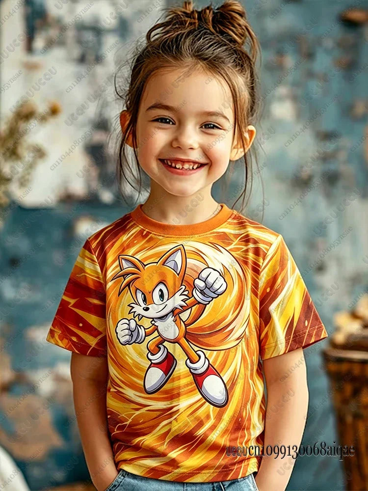 Cartoon Sonic Print Cosplay T-shirt For Adult/Kids Summer Boys Girls Cute Tshirts Casual Round Neck Street Clothing Sonic Tshirt