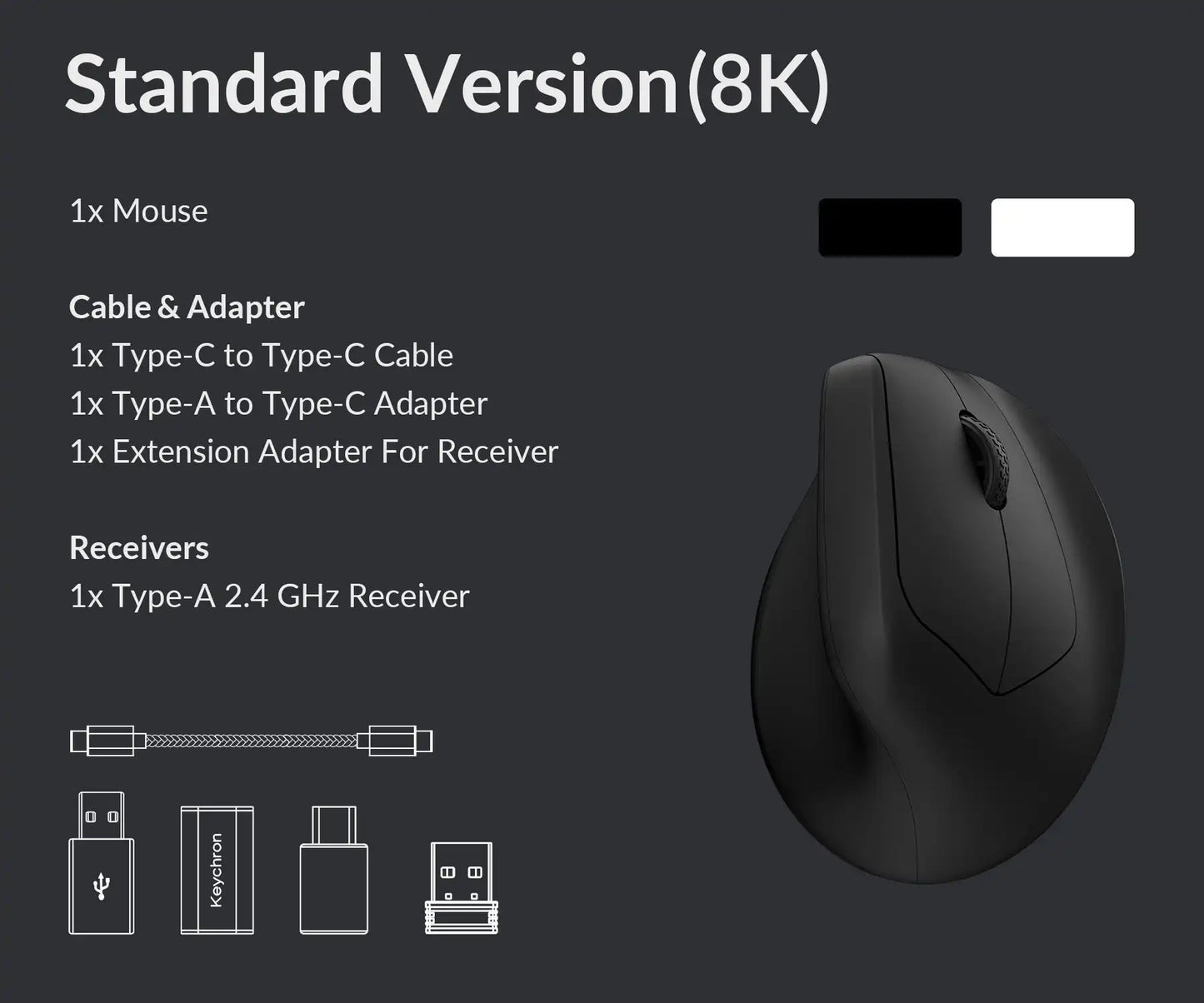 Keychron M5 Wireless Ergonomic Mouse Optical 8K Polling Rate 2.4GHz & Bluetooth Type-C Mice 3950 Sensor