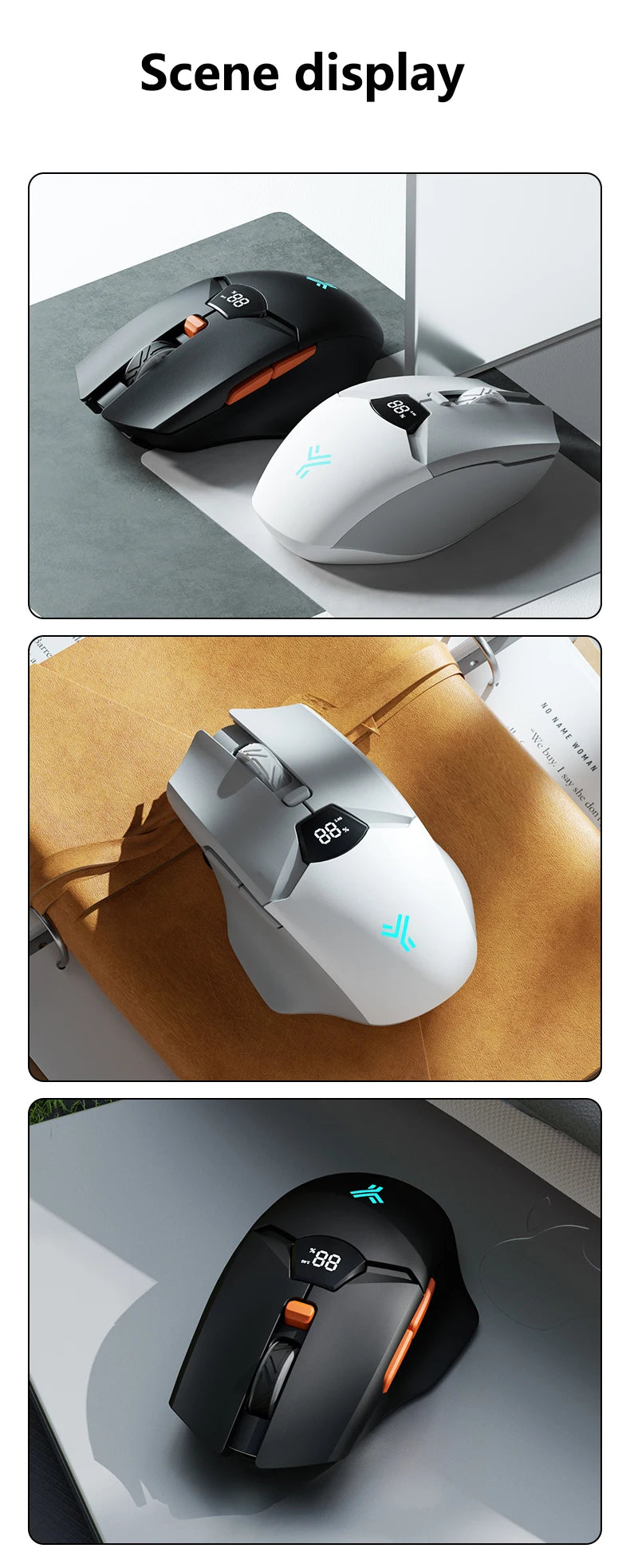 Warvank SX01 Wireless Gaming Mouse Smart Screen Display 6-speed DPI Adjustment 600mAh Rechargeable Silent Office Bluetooth Mouse