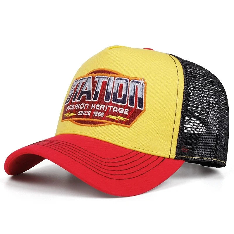 Hot Sale Unisex Baseball Cap Classic STATION Letter Pattern Mesh Cap Men And Women Breathable Streetwear Summer Trucker Hat
